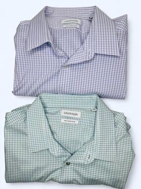 Lot of 2 Mens Calvin Klein SlimFit Non-Iron Dress Shirt 100% Cotton Casual Shirt
